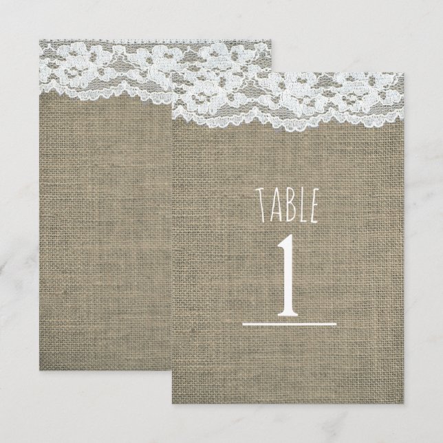 Jute & Spitze Einfache Rustikale Hochzeit Tischnum Einladung (Vorne/Hinten)