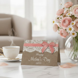 Jute, Spitze & rosa Schleife Alles Gute zum Mutter Karte