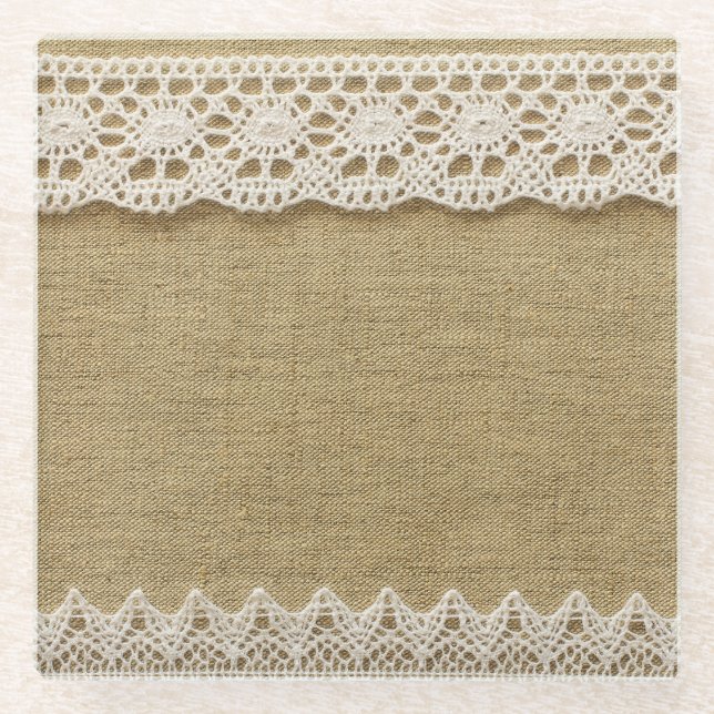 Jute, Spitze Textur. Glasuntersetzer (Vorderseite)