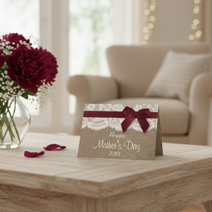 Jute, Spitze und rote Schleife Frohen Muttertag Karte