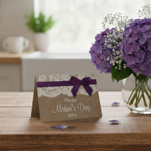 Jute, Spitze und violette Schleife Alles Gute zum  Karte