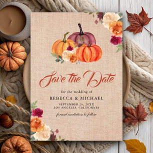 Jute Stoff Orange Blumen Kürbis Hochzeit Save The Date