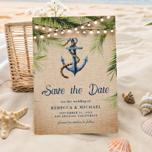 Jute Tropische Palmenblätter Anker Hochzeitsfoto Save The Date