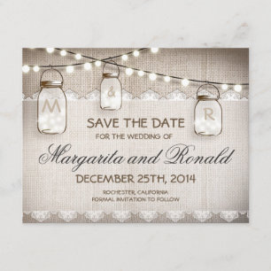 Jute und Mason Jar Save-the-Date-Karten Save The Date