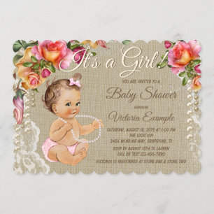 Jute und Spitze Baby Shower Einladungen