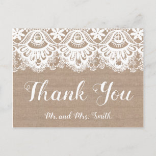 Jute und Spitze Hochzeit Danke Postkarten Landhaus