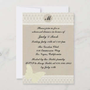Jute und Spitze Monogramm Probe-Dinner-Einladung Einladung