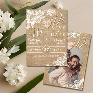 Jute und Spitze Rustikale Landhochzeit Save The Date
