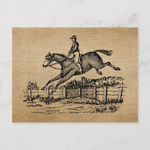 Jute Vintage Pferdespringen Postkarte