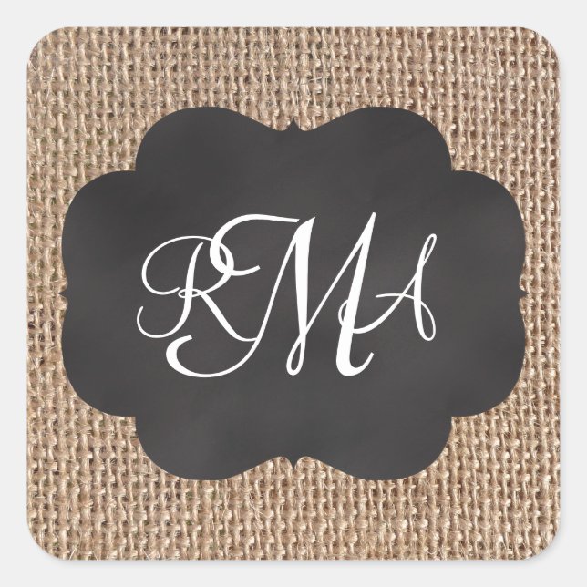Jutebrett-Schulwand-Dreifach-Monogramm-Schrift Quadratischer Aufkleber (Vorderseite)