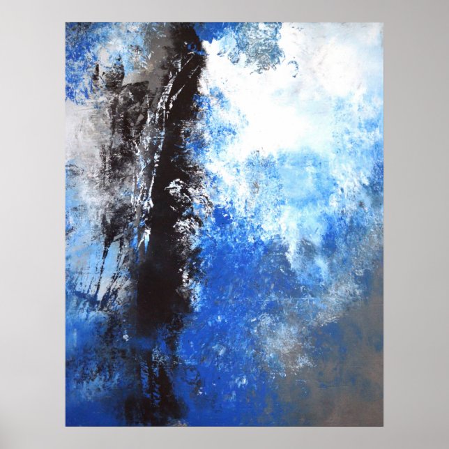 "Juvenile" Abstrakte Kunst-Poster in Blau und Grau Poster (Vorne)