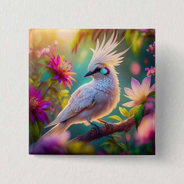 Juvenile Creush Feather Dove Fantasy Bird Button (Vorderseite)