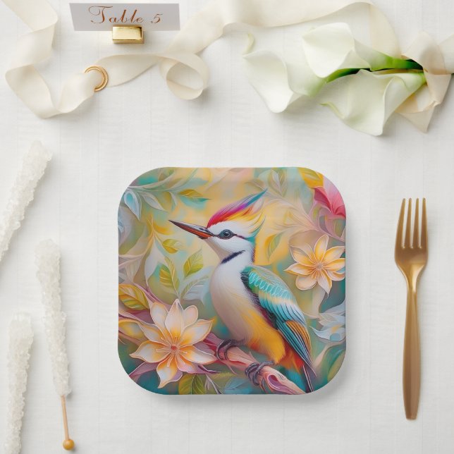 Juvenile Rainbow Woodpecker Fantasy Bird Pappteller (Hochzeit)