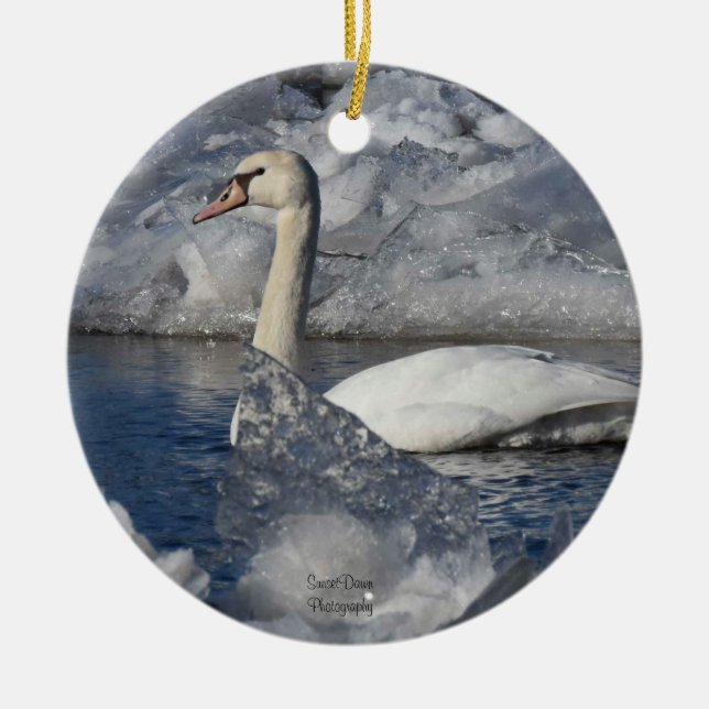 Juvenile Swan im Fluss Icey Keramik Ornament (Vorne)