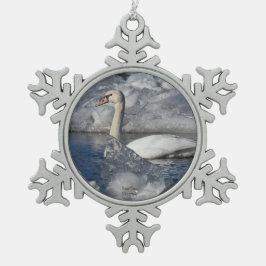 Juvenile Swan im Fluss Icey Schneeflocken Zinn-Ornament