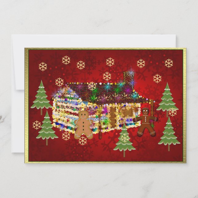 Juwel-Bedecktes Lebkuchen-Haus Einladung (Vorderseite)