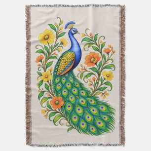 Juwel-farbene Art Nouveau-Pfau und Blumen Decke