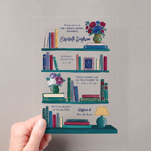Juwel-Ton-Bibliotheksregal-Brautabschied Acryleinladungen
