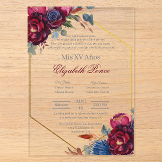 Juwel Ton mit Rahmen Quinceañera Acryleinladungen