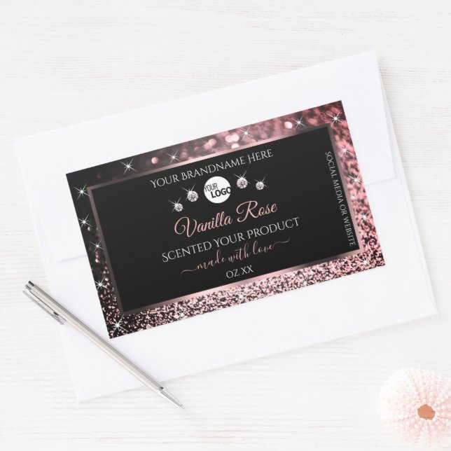 Juwelen für Black Rose Gold Glitzer Product Labels Rechteckiger Aufkleber (Umschlag)