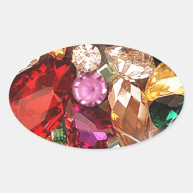 Juwelen Sparkle Edelsteine Farbe Ovaler Aufkleber (Vorderseite)