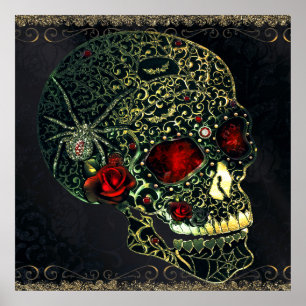Juwelen Spinnenschädel & Rosen Glam Gothic Filigra Poster