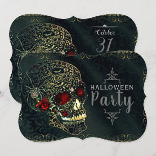 Juwelen Spinnenschädel & Rosen Glam Gothic Party Einladung