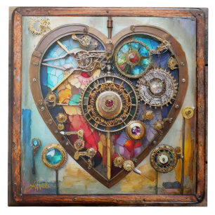 Juwelen und Buntglas-Herz-Steampunk-Serie Fliese