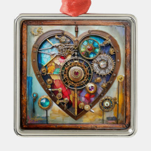 Juwelen und Buntglas-Herz-Steampunk-Serie Ornament Aus Metall