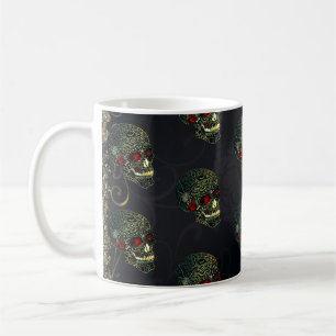 Juwelenbesetzter Spinnenschädel & Rosen Glamouröse Kaffeetasse