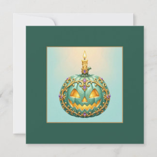 Juwelenbesetztes Teal Jack-O-Lantern Quadrat Karte