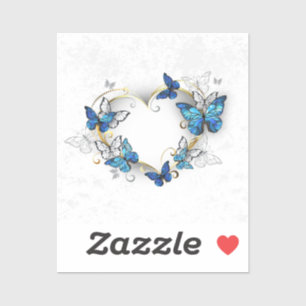 Juwelenherz mit Schmetterlingen Morpho Aufkleber