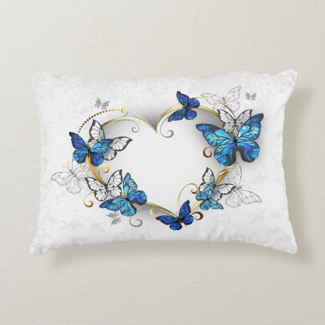 Juwelenherz mit Schmetterlingen Morpho Dekokissen (Vorderseite)