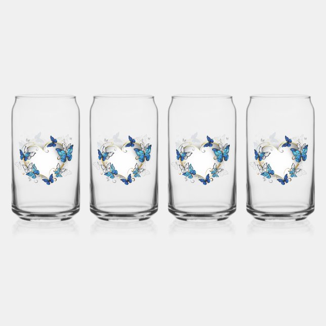 Juwelenherz mit Schmetterlingen Morpho Dosenglas (Vorderseite)