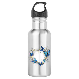 Juwelenherz mit Schmetterlingen Morpho Edelstahlflasche