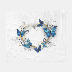 Juwelenherz mit Schmetterlingen Morpho Fleecedecke