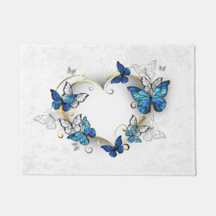 Juwelenherz mit Schmetterlingen Morpho Fußmatte