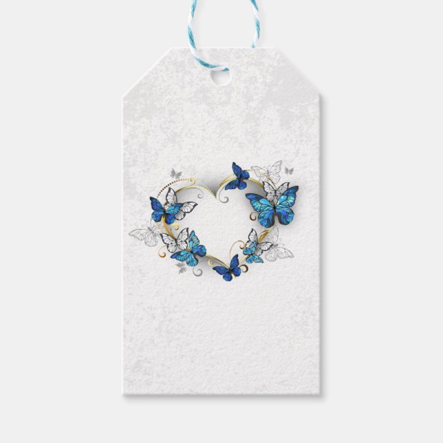 Juwelenherz mit Schmetterlingen Morpho Geschenkanhänger (Vorderseite)
