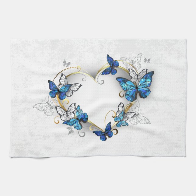 Juwelenherz mit Schmetterlingen Morpho Geschirrtuch (Horizontal)