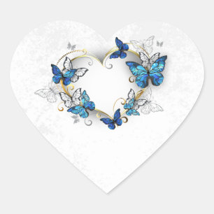 Juwelenherz mit Schmetterlingen Morpho Herz-Aufkleber