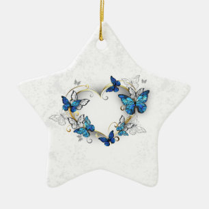 Juwelenherz mit Schmetterlingen Morpho Keramik Ornament