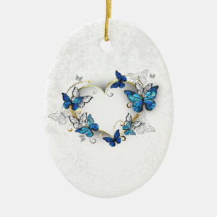 Juwelenherz mit Schmetterlingen Morpho Keramik Ornament