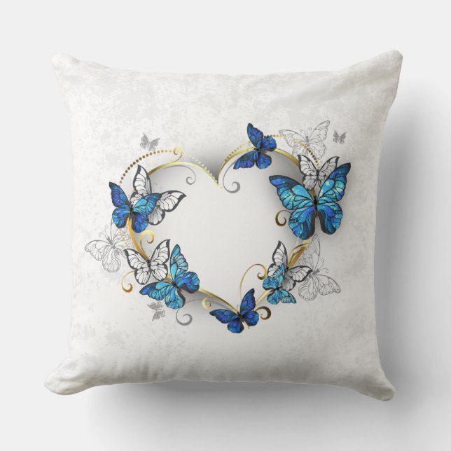 Juwelenherz mit Schmetterlingen Morpho Kissen (Vorderseite)