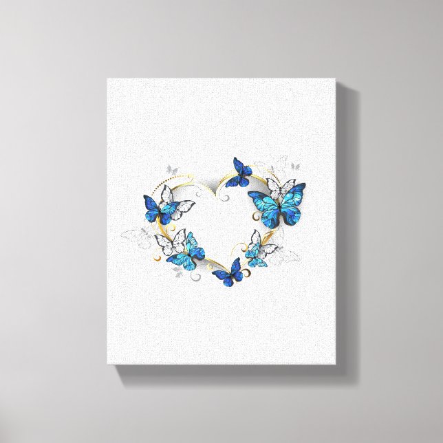 Juwelenherz mit Schmetterlingen Morpho Leinwanddruck (Vorderseite)