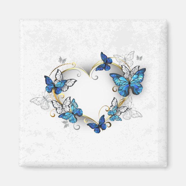 Juwelenherz mit Schmetterlingen Morpho Magnet (Vorne)