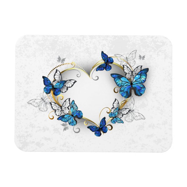 Juwelenherz mit Schmetterlingen Morpho Magnet (Horizontal)
