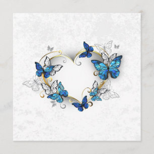 Juwelenherz mit Schmetterlingen Morpho Menükarte