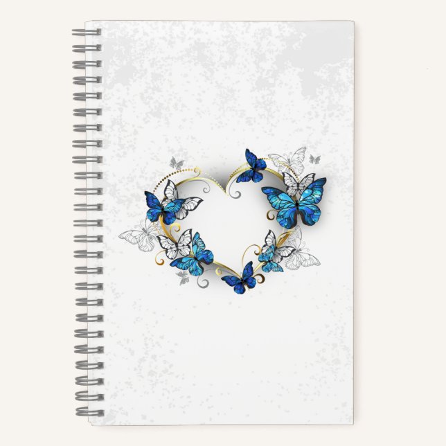 Juwelenherz mit Schmetterlingen Morpho Notizbuch (Vorderseite)