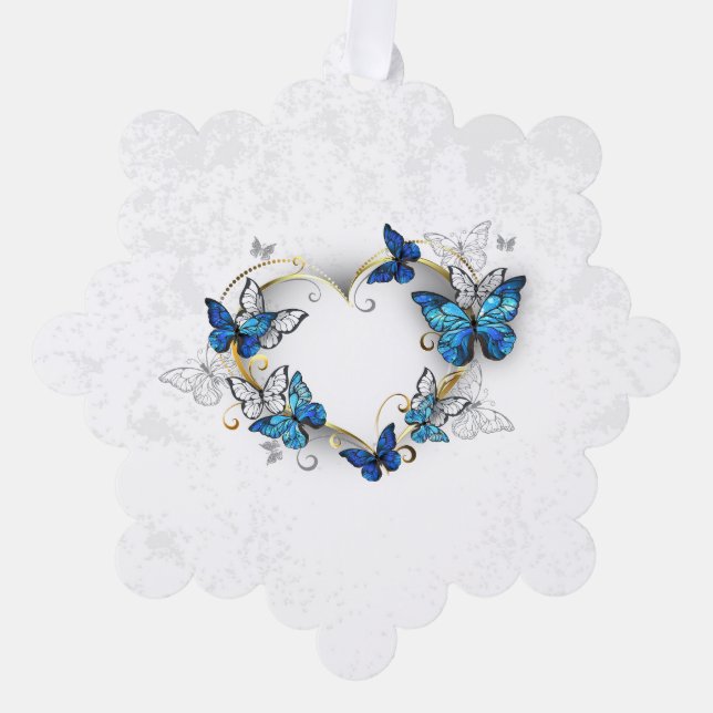 Juwelenherz mit Schmetterlingen Morpho Ornament Karte (Vorderseite)