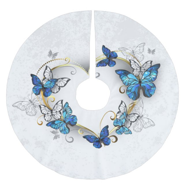 Juwelenherz mit Schmetterlingen Morpho Polyester Weihnachtsbaumdecke (Vorderseite)